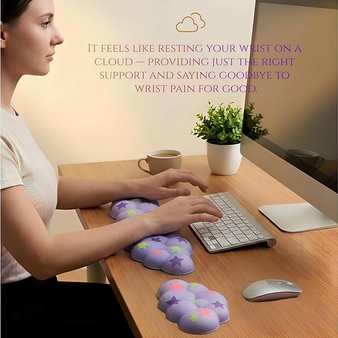 Cloud Wrist Rest Set for Keyboard & Mouse,Light Purple Colorful Star | Memory Foam Arm Rest with Ergonomic Support Fits Full Keyboards and Reduces Typing Fatigue for Office, Gaming and Home Use