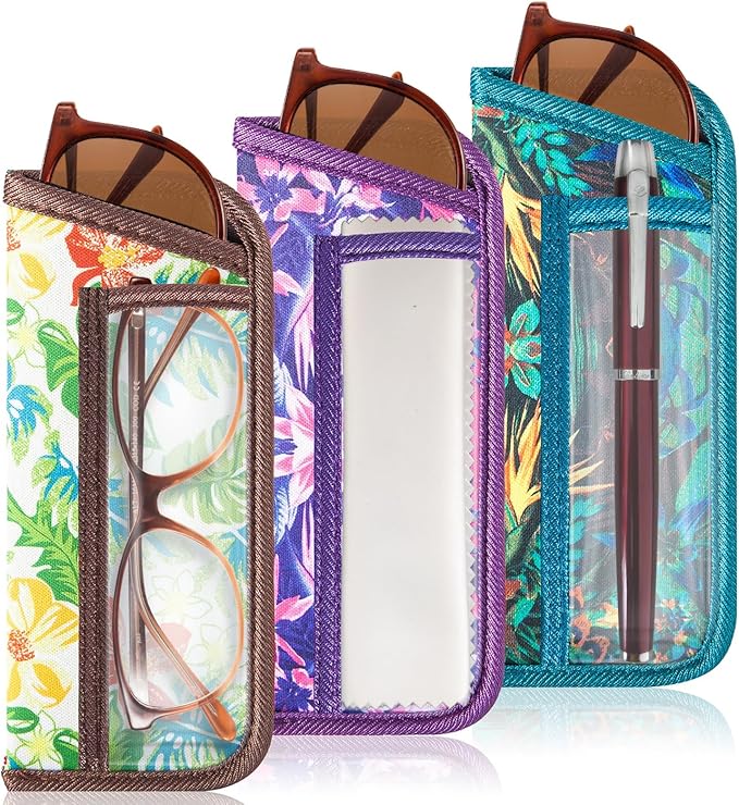 TRIUMPH VISION Reading Glasses Pouch Eyeglass Sleeve Soft Case Slim 3 Pack | Alternative to Bulky Case Lightweight，Neoprene Lined Padded Protect Optical lens Slip in, Cute Pattern Portable for Daily Use