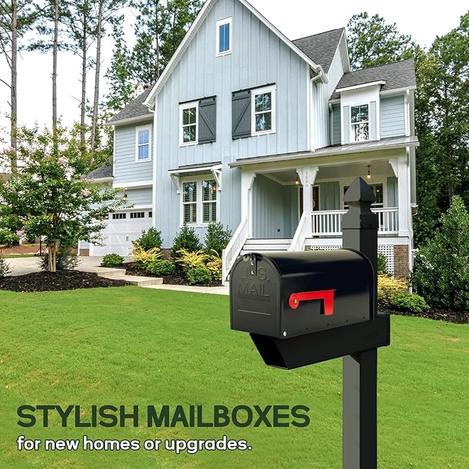 RAINHOL Black Metal Mailboxes for Outside Post Mount, Standard Mail Box, Galvanized Steel Heavy Duty Mailbox, Medium Capacity, 19 x 8.7 x 6.7 inches