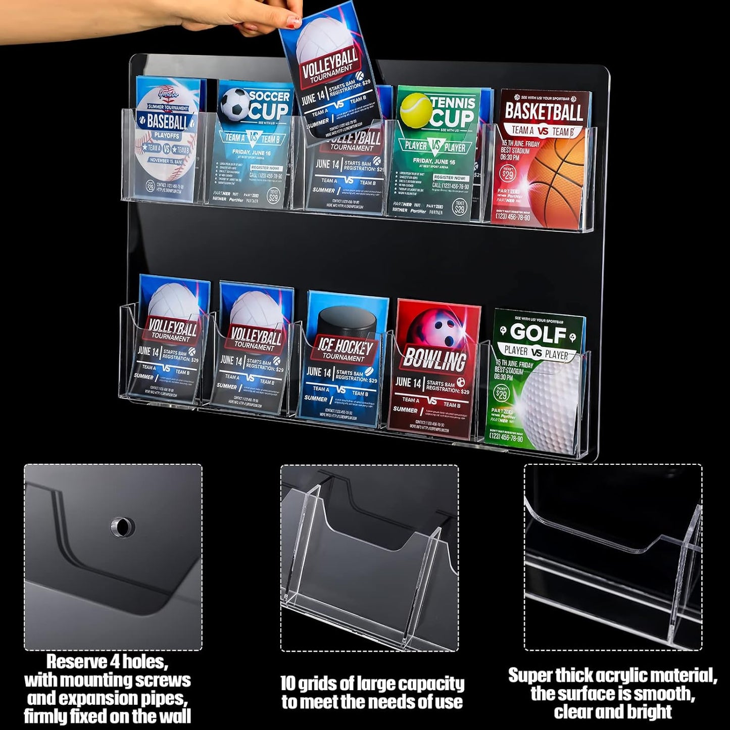 Eersida 2 Pack Acrylic Brochure Pamphlet Holder Wall Mount Clear Brochure Display Holder Plastic Trifold Flyer Rack Literature Storage Rack for Offices Waiting Room (10 Pockets, 15 x 21 Inch)