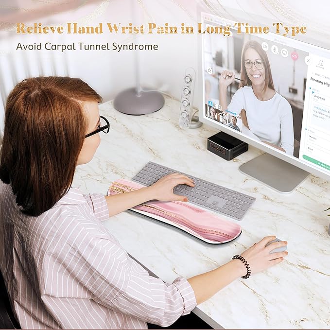 Gimars 63D High-Density Thicken Memory Foam Keyboard Wrist Rest, 17.3'' Extended Ergonomic Wrist Rest with Anti-Slip Rubber Base for Typing Pain Relief, Office, Gaming, Computer, Laptop, Pink Golden