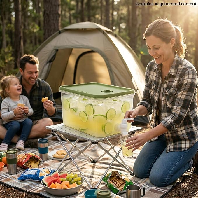 Drink Dispenser for Fridge - 1.19 Gallon Leak Proof Beverage Dispenser with Spigot - Iced Juice Water Container for Parties Outdoor Camping