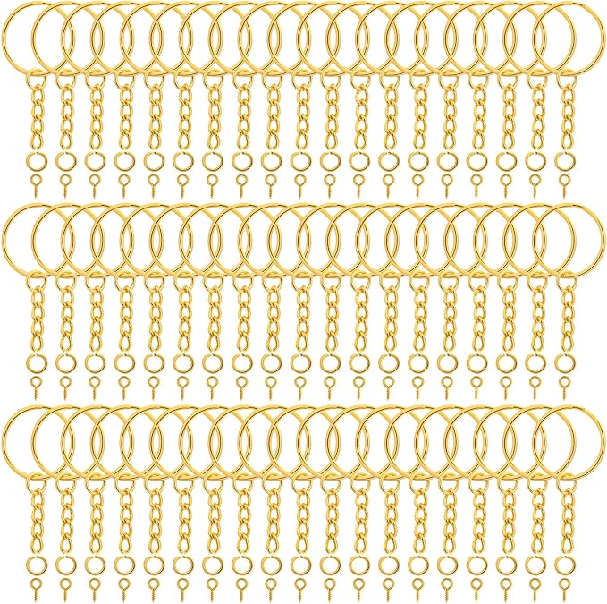 Audab 360Pcs Gold Keychain Bulk, 120Pcs Key Rings with Chain and 120Pcs Open Jump Rings with 120Pcs Screw Eye Pins for Crafts and Jewelry Making