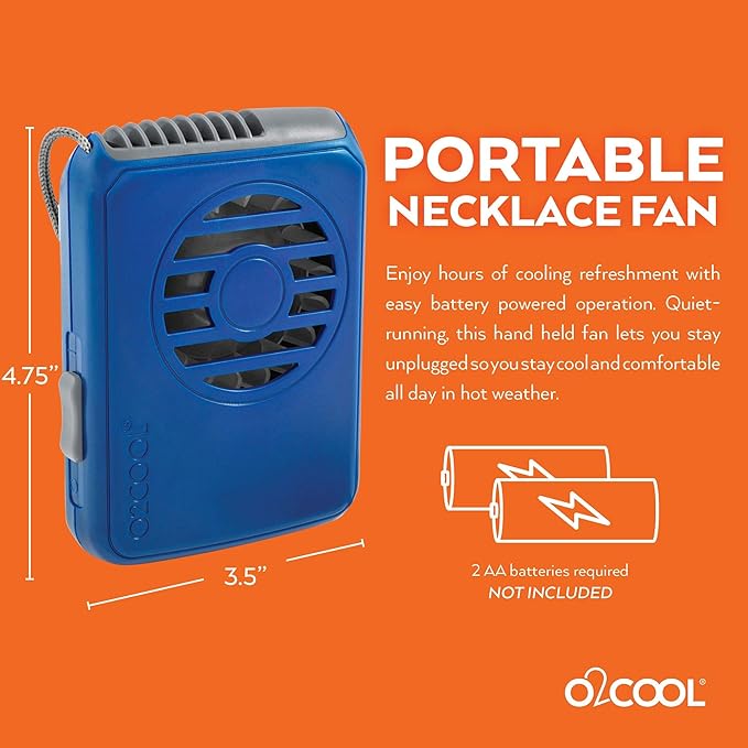 O2COOL Deluxe Necklace Fan Adjustable Lanyard Wearable Blue 2-Pack | Yes