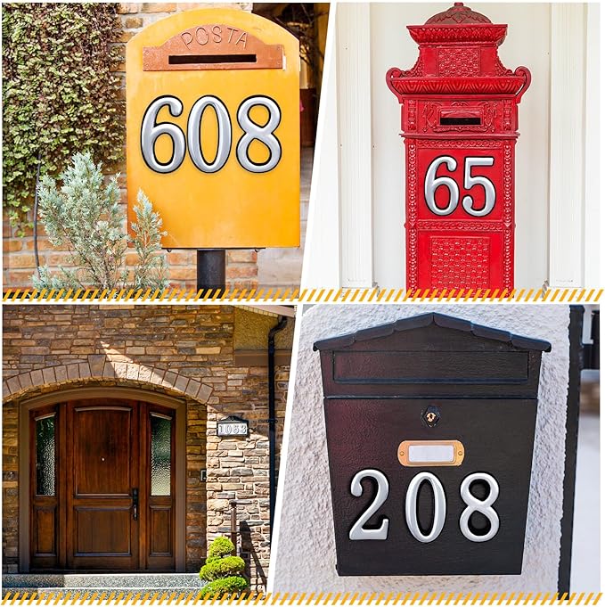 opasyo 20 Pieces Mailbox Numbers for Outside 3.8 inch 0-9 Self-Adhesive Mail Box Numbers,3D Gold House Numbers for Mailbox, Apartment, House, Trash Bins,Office Hotel Room (Silver, 3.8inch)