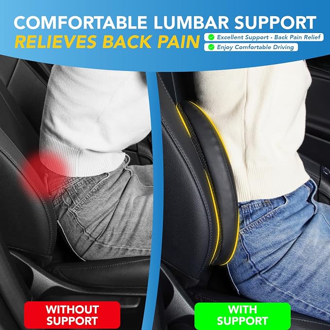 Lofty Aim Lumbar Support Pillow for Car, Car Seat Back Support for Driving | Memory Foam Car Lumbar Support for Driving Seat, Car Back Cushion, Adjustable Straps, Lower Back Pillow, PU Leather, Black