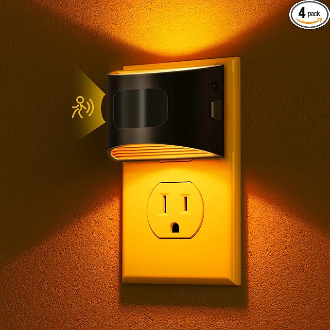 DORESshop LED Night Light[4 Pack], Night Lights Plug into Wall, 3 Mode Plug in Night Light with Motion Sensor, Dusk to Dawn Sensor, Nightlights for Adults, Bedroom, Bathroom, Hallway, Amber