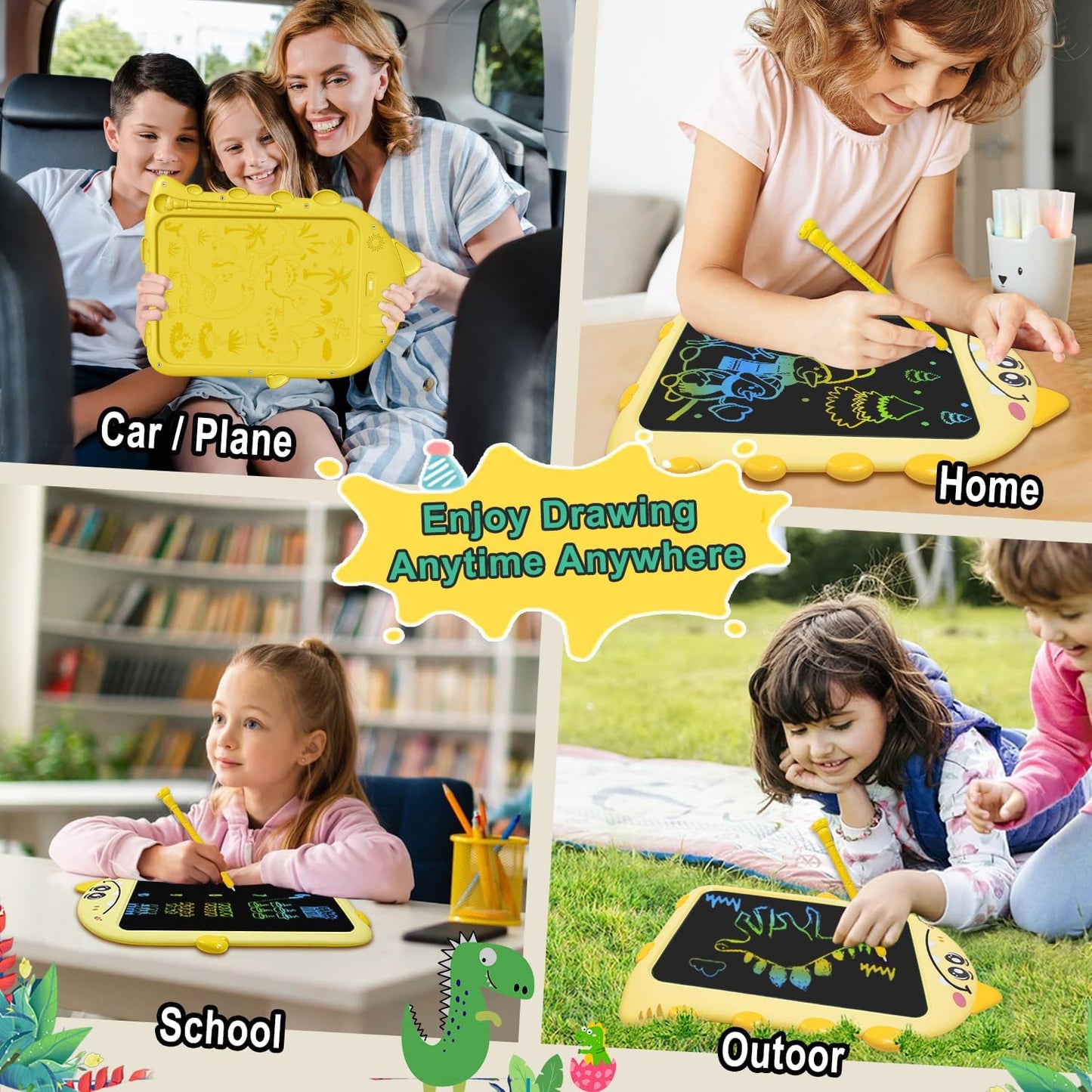 Travel Toys for Toddlers, 10 Inch LCD Writing Tablet for Kids, Dinosaur Drawing Board with Stylus, Erasable Doodle Pad for Airplane, Educational Learning Toy for Ages 2+ Years Old Easter Birthday Gift