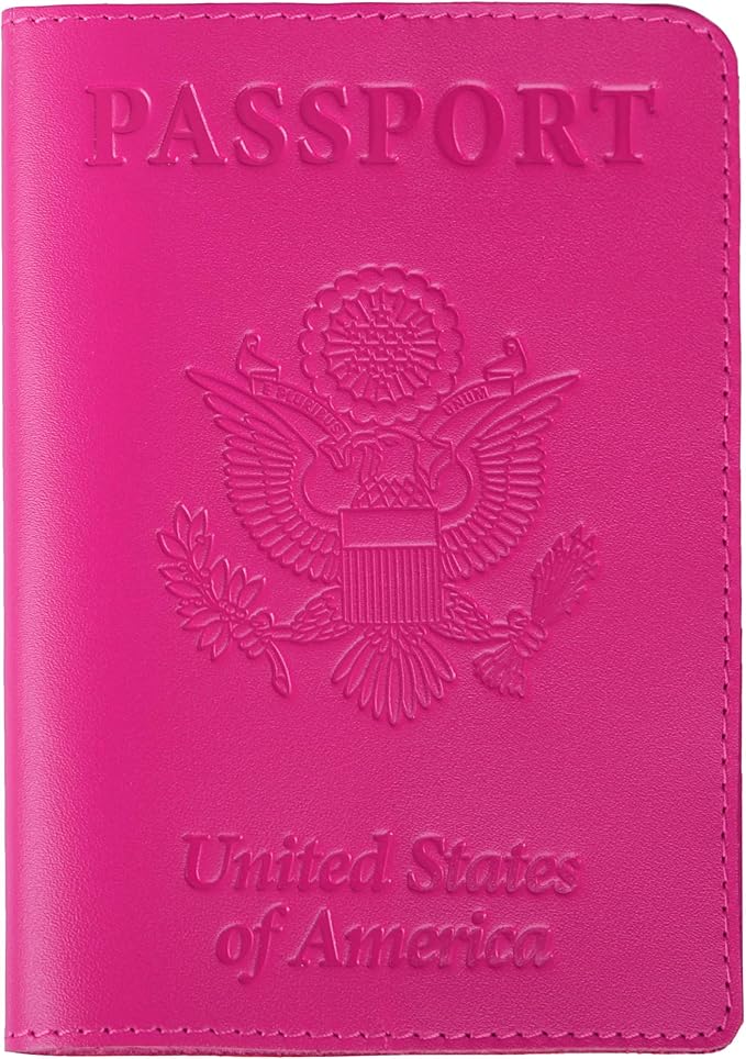 US Leather Passport Book Cover - Thin American Travel Passport Holder - Premium International USA Passport Protector Case for Women Men (Pink)