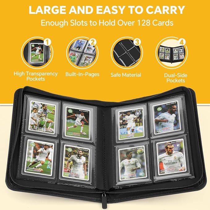 Toploader Binder, 4 Pocket Trading Card Binder Holds 128 Top Loaders, Premium Zipper Card Storage Case with Double-Sided Pockets for 3x4'' Toploaders, TCG, MTG, Sports Cards.(grass green)