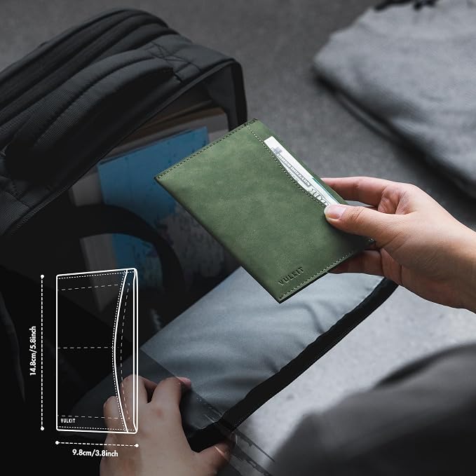 VULKIT Passport Cover Ultra Slim Design Leather Passport Sleeve RFID Blocking with 2 Card Slots, Anti-Theft Travel Essentials