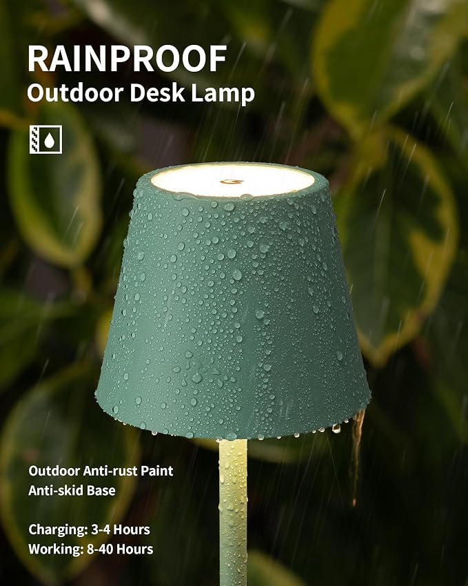 KDG 2 Pack Cordless Green Table Lamps, Rechargeable Portable LED Desk Lamps | 4000mAh Battery Operated 3 Color Stepless Dimming Up for Restaurant, Bedroom, Outdoor Party, Camping, Coffee Shop, Nightlight
