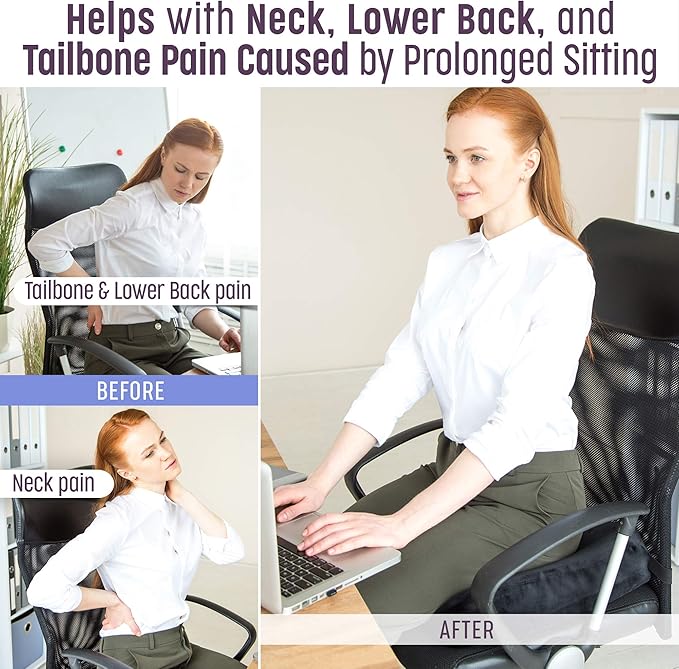 Aeris Large Seat Cushion for Office Chairs - Ergonomic Memory Foam Chair Cushion for Enhanced Comfort During Long Hours of Sitting &Driving - Ideal for Car&Truck Seats,Wheelchairs -With Washable Cover