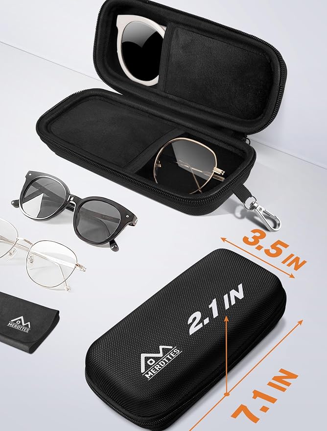 Double Glasses Case Hard Shell, Dual Sunglasses Organizer w/Zipper, Shockproof Travel Eyewear Storage Case for Car