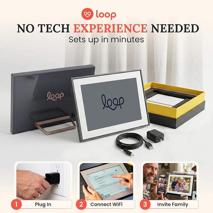 Loop Wi-Fi Digital Picture Frame with Touch Screen – 10-Inch Digital Photo Frame for Home – Text Message and App Photo Sharing – User-Friendly Digital Frame – Gift for Family