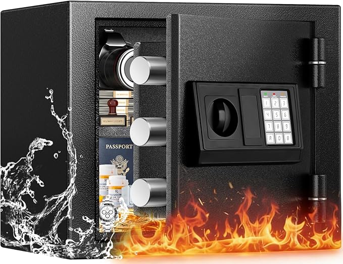 [𝟐𝟎𝟐𝟔 𝟑𝟓-𝐌𝐢𝐧 𝟏𝟕𝟎𝟎°𝐅] Fireproof Safe for Home, Money Safe for Cash, 𝟐𝟐𝐋𝐛𝐬 Fire Proof safes for Home Use, Wall Mounted Safes with Alarm System and LED Light