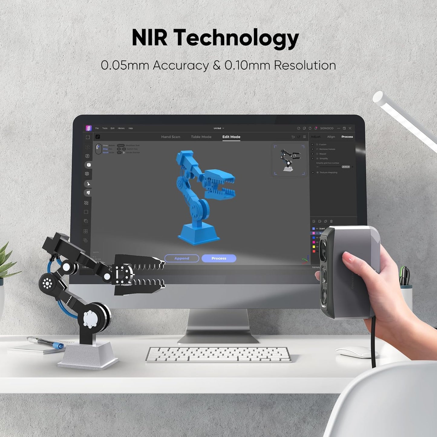 3D Scanner for 3D Printing, Handheld 3D Printer Scanner 0.05mm Precision, 10FPS Scanning Speed for Medium Object, Support for Android/iOS/Win/MacOS, Moose Lite Advanced