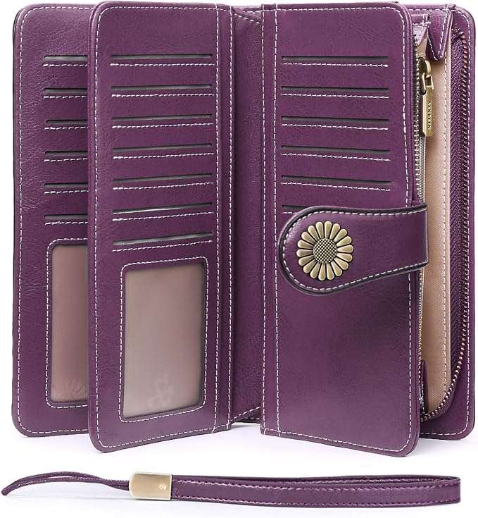 SENDEFN Wallets for Women Leather Credit Card Holder with RFID Blocking Large Capacity Wristlet | with RFID Blocking