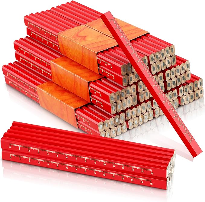 Zonon 100 Pieces Carpenter Pencils Bulk Octagonal Red Hard Black Carpenter Construction Pencils for Woodworking Marking and Concrete Marking