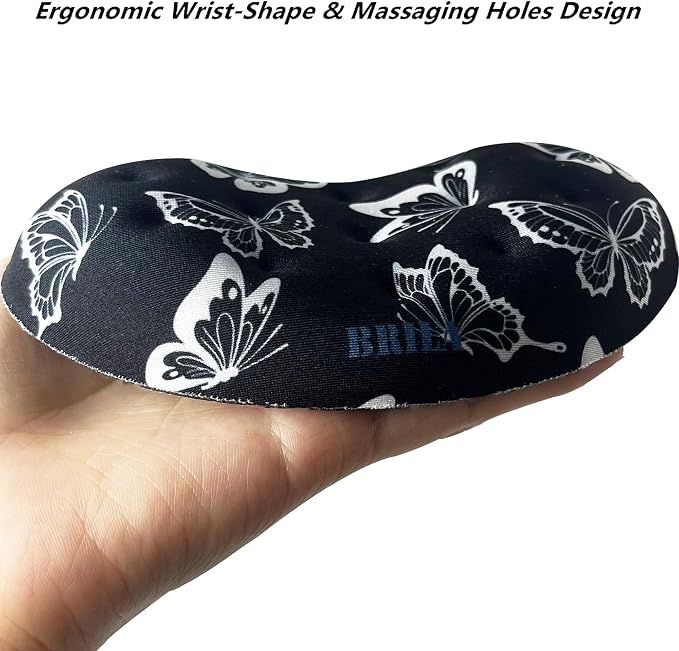 BRILA Ergonomic Memory Foam Mouse Wrist Rest Support Pad Cushion for Computer, Laptop, Office Work, PC Gaming - Massage Holes Design - Wrist Pain Relief (Butterflies Mouse Wrist Rest)
