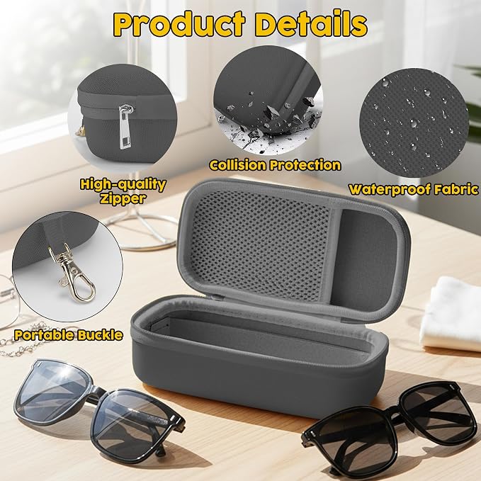 Double Eyeglasses Case,Hard Shell Glasses Case Travel Sunglasses Organizer with Adjustable Slot & Clip for Men Women