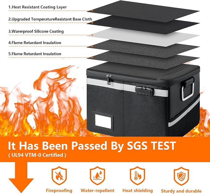 Fireproof Waterproof Document Box with Lock Collapsible Portable File Organizer Hard Shell Storage for Hanging Letter Legal Folders Home Office Safe Orange 15.7x11.2x10.2in