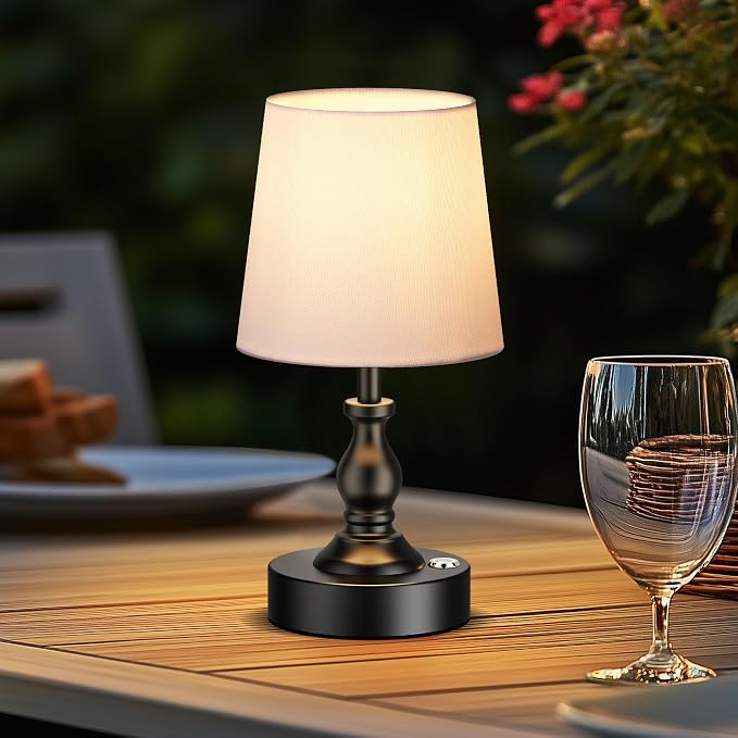 Mini Cordless LED Table Lamp, 5200mAh Rechargeable Battery Operated Lamp, 3-Level Brightness, Touch Dimmable Desk Lamp, Bedside Night Light for Patio Camping Restaurant Home, Matte Black