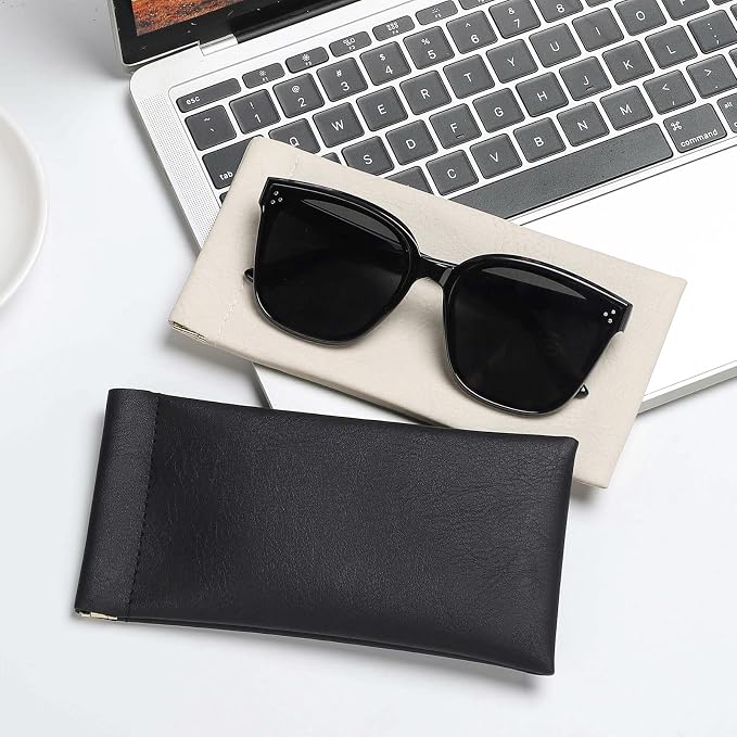 Sightor Sunglass Case, 2 Pcs Soft Eyeglass Cases for Women Portable Squeeze Top Leather Glasses Pouch