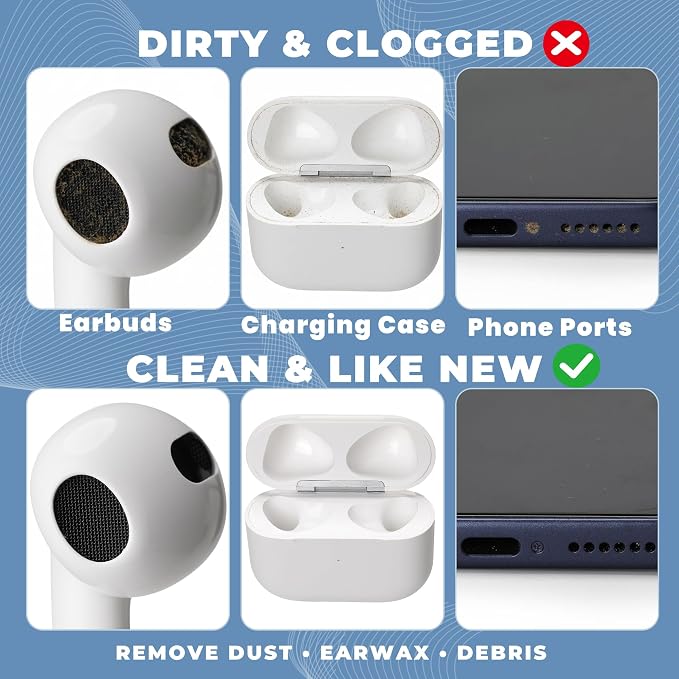 Upgraded for Airpod Cleaner Kit (81 PCS), Multi-Tool with Cleaning Pen, Putty & Swabs, Removes Earwax & Dust, Compatible with AirPods Pro 2 3, Earbud, Headphones, Phone & Charging Port, White