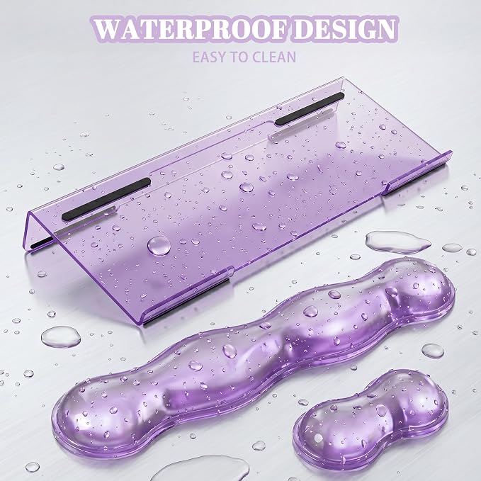Computer Keyboard Stand Pad with Gel Wrist Rest Keyboard Pad Support with Comfortable Wrist Pad Easy Typing Ergonomic Tilted Acrylic Transparent Keyboard Riser Holder for Desktop Office Home Purple