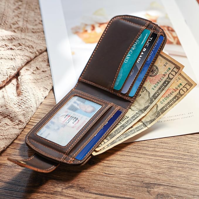 Polare Slim Curve Front Pocket RFID Blocking Italian Real Leather Bifold Wallet for Men (Dark Brown(Snap Version))