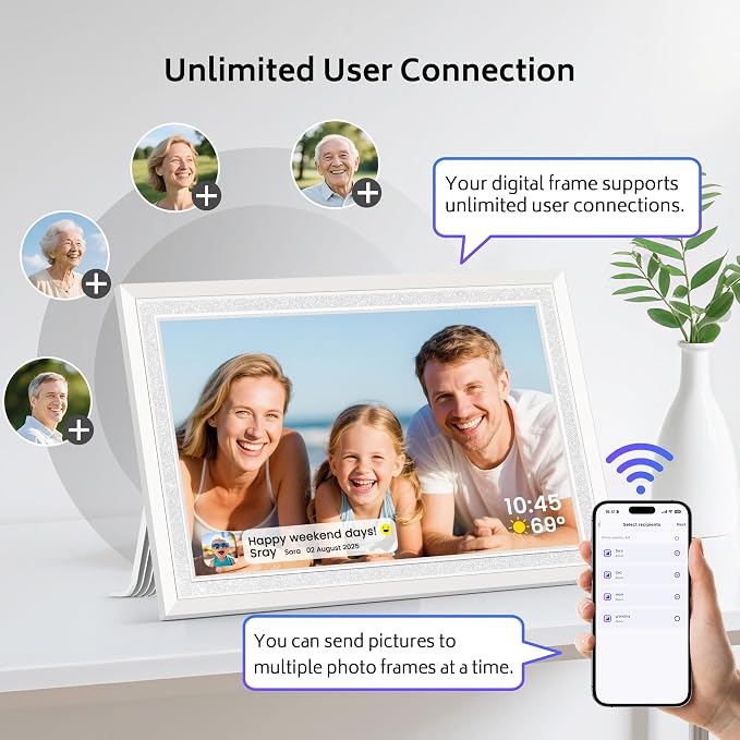 Uhale 10.1 Inch Digital Picture Frame 32GB Momery White WiFi Electronic Photo Frame IPS HD Touch Screen Display Share Photos/Videos Instantly Anywhere Gifts for Mom Dad Grandparents