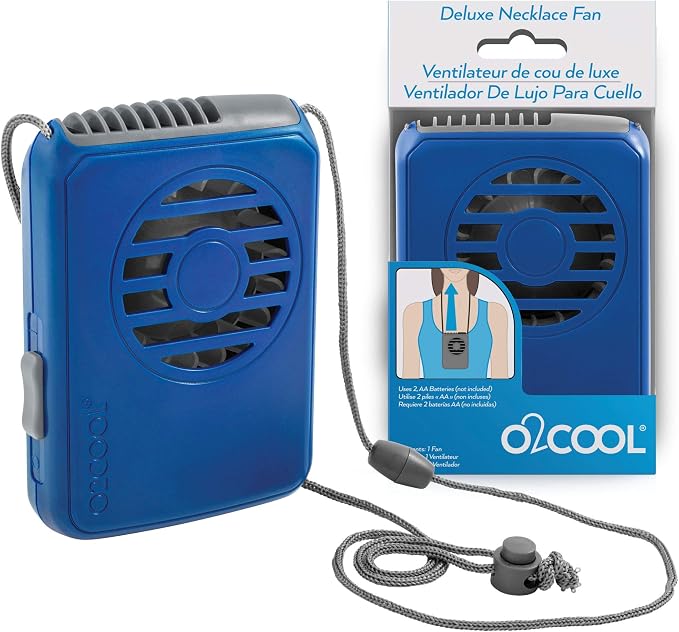 O2COOL Deluxe Necklace Fan Adjustable Lanyard Wearable Blue 2-Pack | Yes