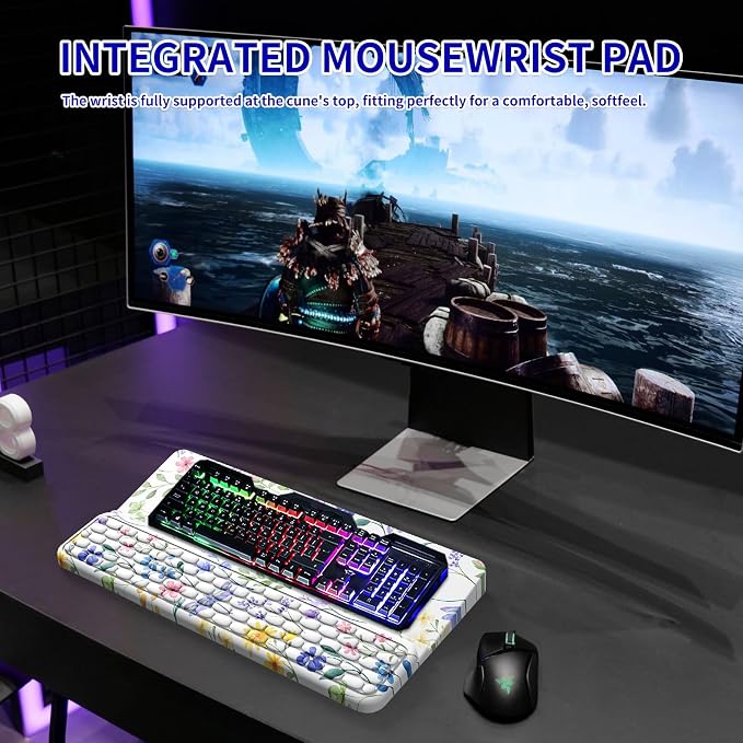 Wrist Rest for Computer Keyboard, Keyboard Wrist Rest, Ergonomic Keyboards Holder for Easy Typing Working, Wrist Pad for Keyboards with Comfortable Wrist Rest for Keyboard White Flower