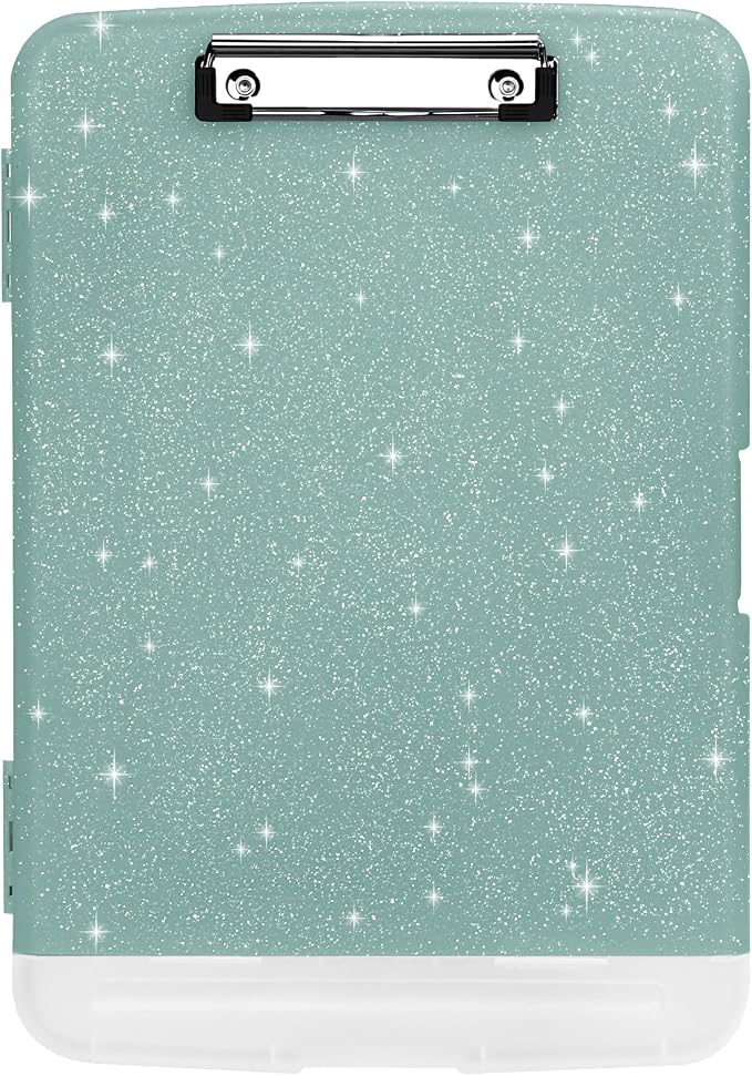 Glitter Clipboard with Storage,Storage Clipboard with Pen Holder,A4 Binder Clip Boards 8.5x11 with Low Profile Clip,Side Opening Sparkle Clipboards, Clipboards Folder for Office Supplies-Grayish Green