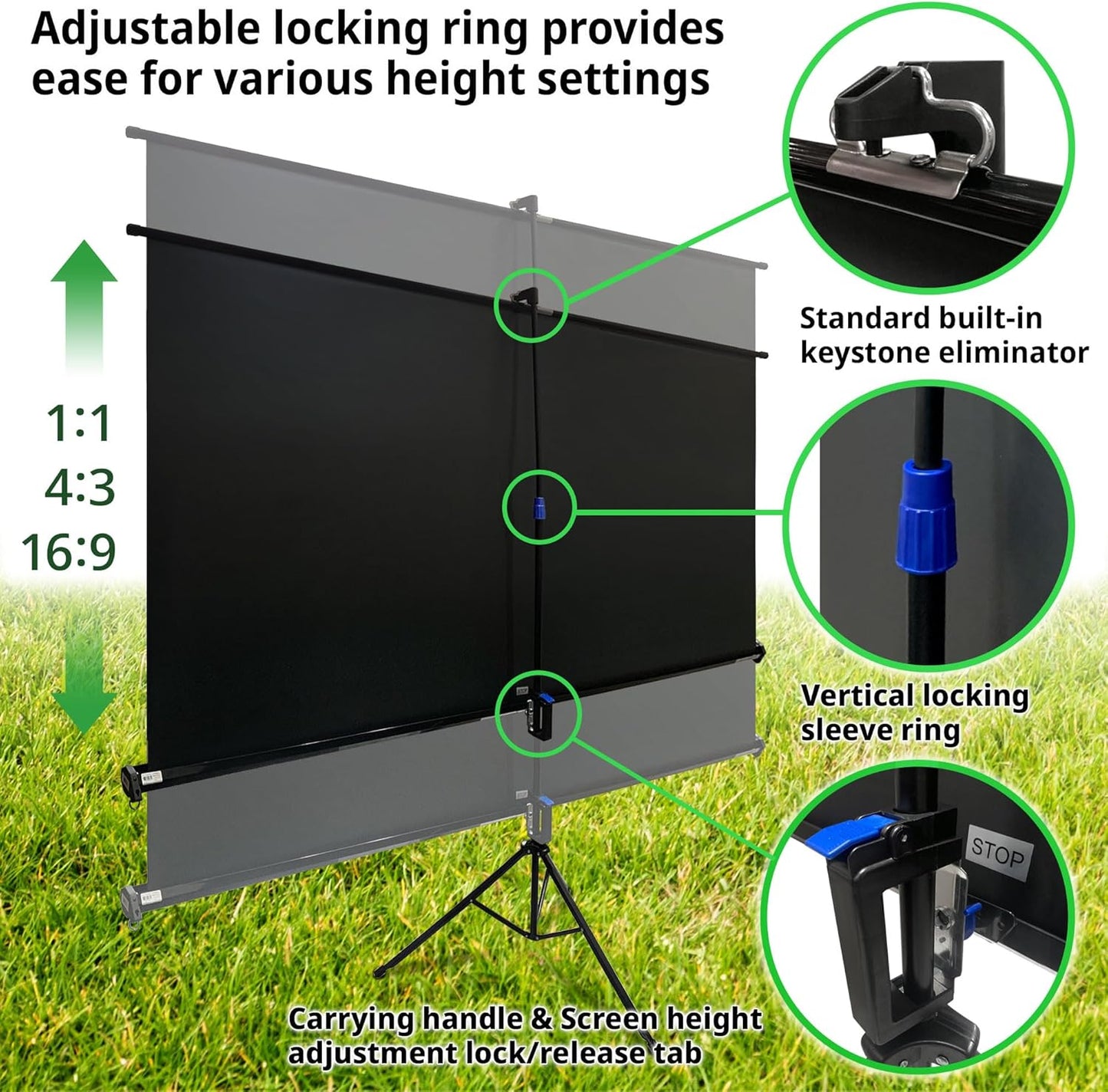 Elite Screens Tripod Series, Portable Pull Up Home Movie/Theater/Office Projector Screen (136-inch/ 1:1)