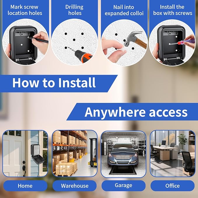 Smart Key Lock Box with Bluetooth APP, Remote Code Sharing & PIN Code Unlock, IP65 Heavy Duty Zinc Alloy Wall Mounted for Airbnb Hosts Realtors, Holds 5 Keys+Cards (Gray)
