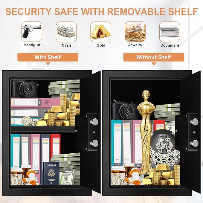 3.3 Cubic Feet Home Safe Fireproof Waterproof, Digital Home Security Safe Box with Programmable Keypad and Spare Keys, Document Safe for Money Firearms Medicine Valuables