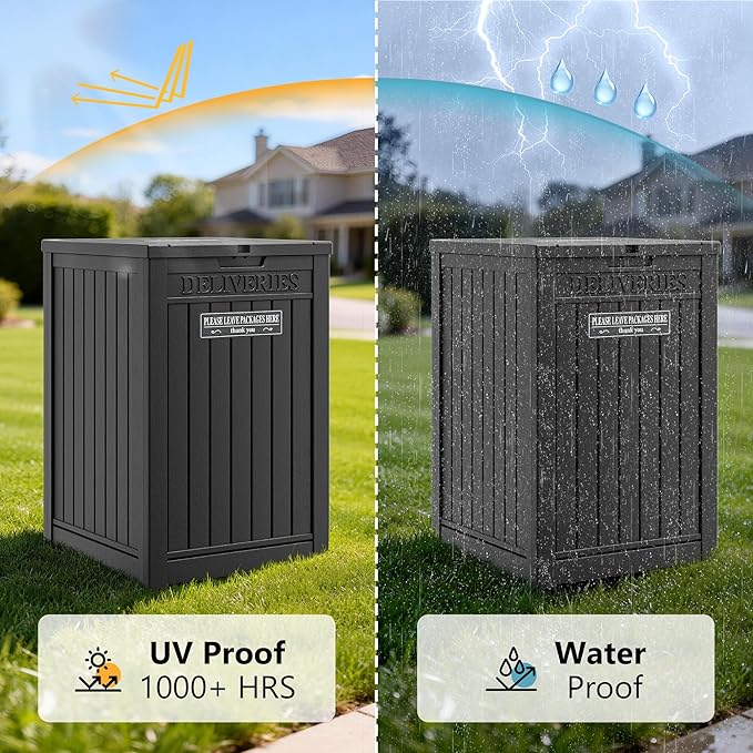 Package Delivery Box for Outside, Storage Box with Lockable Secure, Outdoor Resin Package Drop Container Waterproof for Backyard, Garden, Patio & Lawn, Black