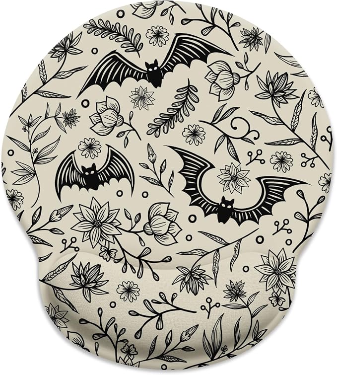 LIMKRIAN Goth Bat Ergonomic Mouse Pad with Gel Wrist Rest, 9.8 x 8.6 in | Non-Slip PU Base, Smooth Surface, Cooling Gel Eases Wrist Pain, Comfort Wrist Support, Gothic Office Desk Accessories Decor