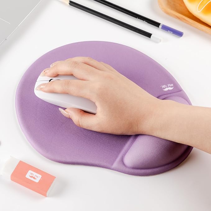 Mr. Pen- Ergonomic Mouse Pad with Wrist Rest | Purple Breathable Fabric with Memory Foam Cushion, Non-Slip Rubber Base, Gel Mouse Pad with Wrist Support