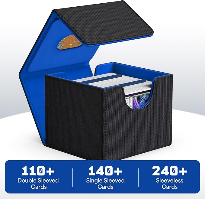ZLCA MTG Commander Deck Box, Card Deck Box for Trading Card, Holds 110+ Double Sleeved Cards Fits for TCG CCG Magic Cards with 2 Dividers (Black & Blue)