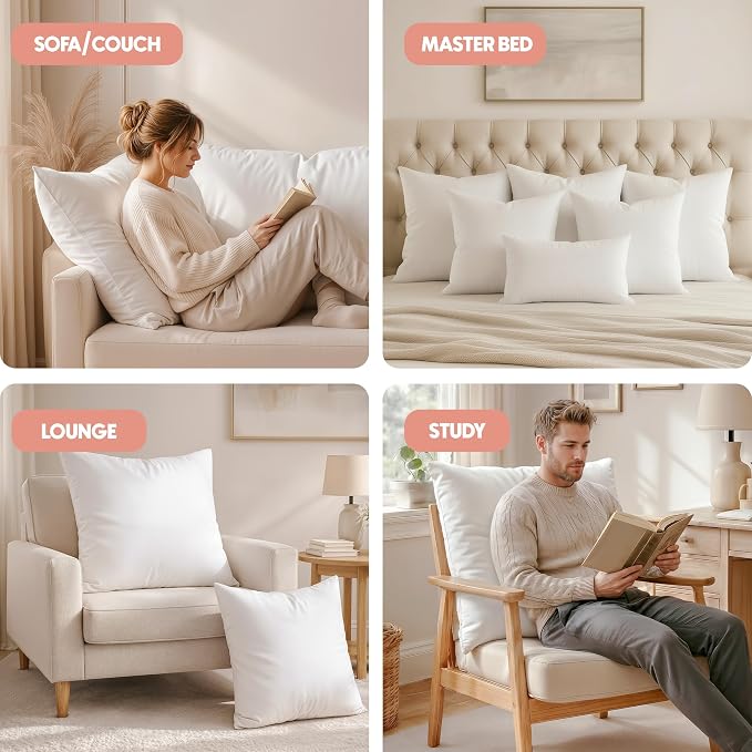 Utopia Bedding 28x28 Pillow Inserts, White Throw Pillows for Couch, 2 Pack | Indoor cushion inserts for bed, sofa & couch, Supportive & fluffy decorative pillows for everyday comfort, Set of 2, White