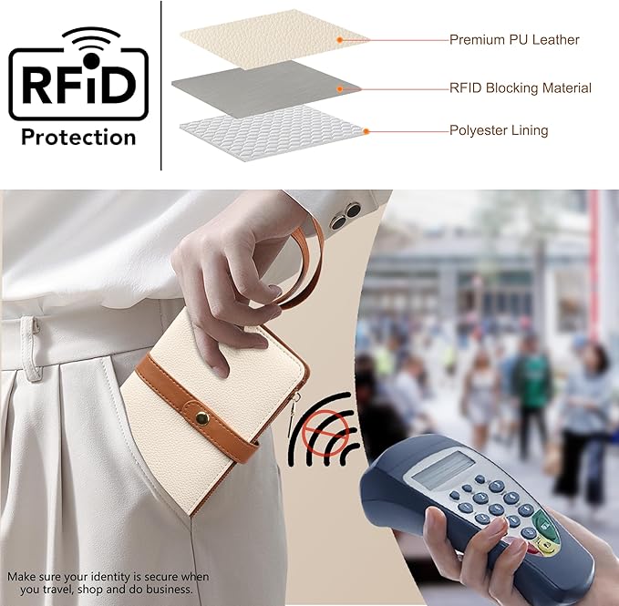 Small Wallet Women RFID Blocking Vegan Leather Slim Thin Bifold Credit Card Wallet Passport Holder Ladies Travel Wallet Mini Purse with Zipper Pocket