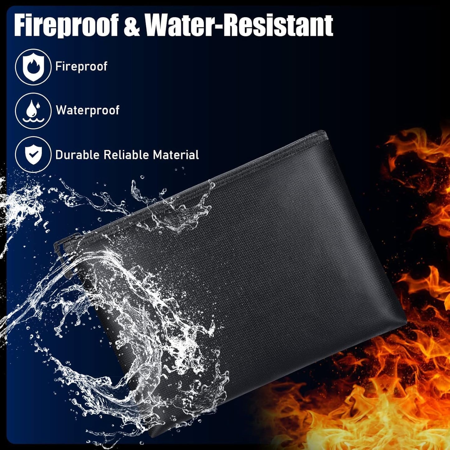 Epakh 2 Pack Fireproof Document Bags 13.4 x 9.4 Inch Waterproof and Fireproof Money Bag Document Holder with Zipper Fireproof Safe Storage Bag for A4 Documents, Money, Passport and Tablet