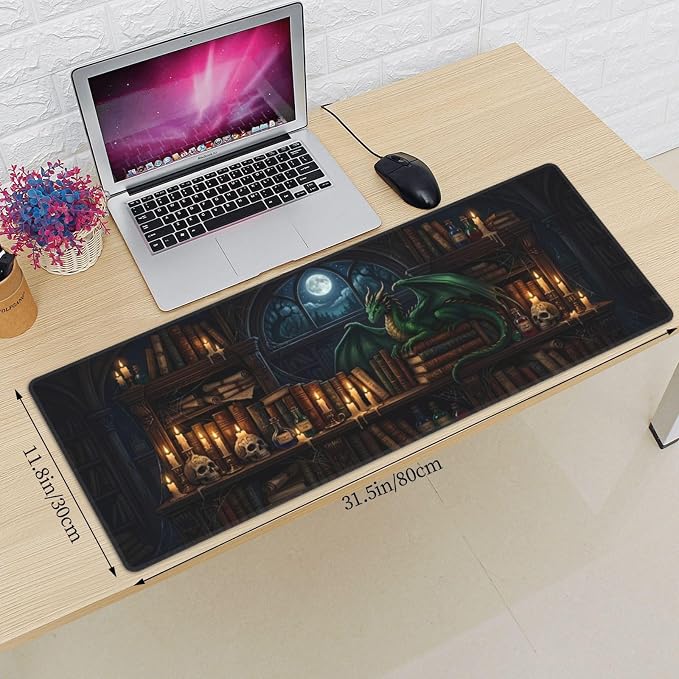 Mysterious Library Gaming Mouse Pad Extended Desk Mat 31.5x11.8in | Gaming Mousepad, Non-Slip Rubber Base, Large Keyboard Pad with Stitched Edges, Desktop Protector, for Office Home