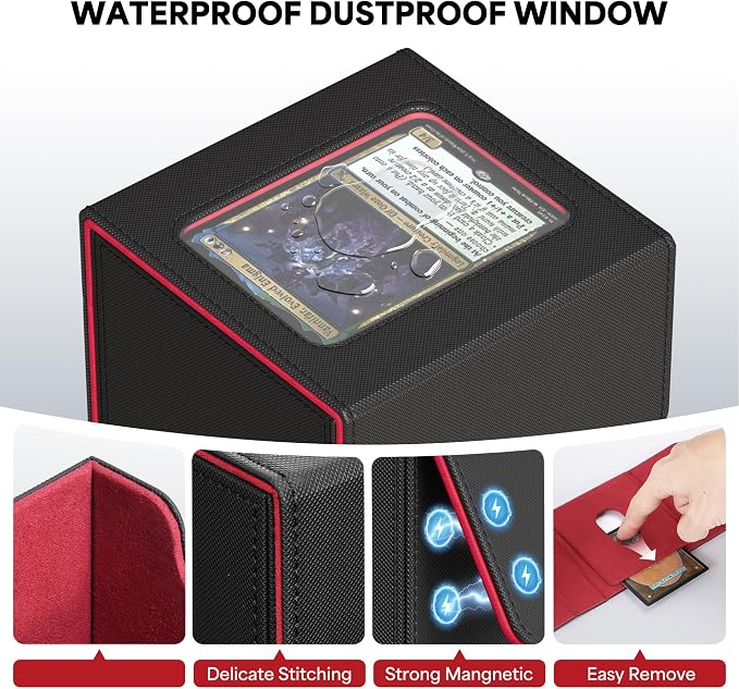 ZLCA MTG Commander Deck Box, Card Deck Box for Trading Card, Holds 110+ Double Sleeved Cards Fits for TCG CCG Magic Cards with 2 Dividers (Black & Red)