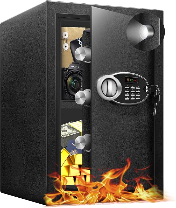 16.54" Tall Large Fire proof Safe Box with Fireproof Waterproof Bag | Steel Security Personal Fire Safe, Digital Keypad, Emergency Battery Box, Combination Lock, Safety Box For Home Office