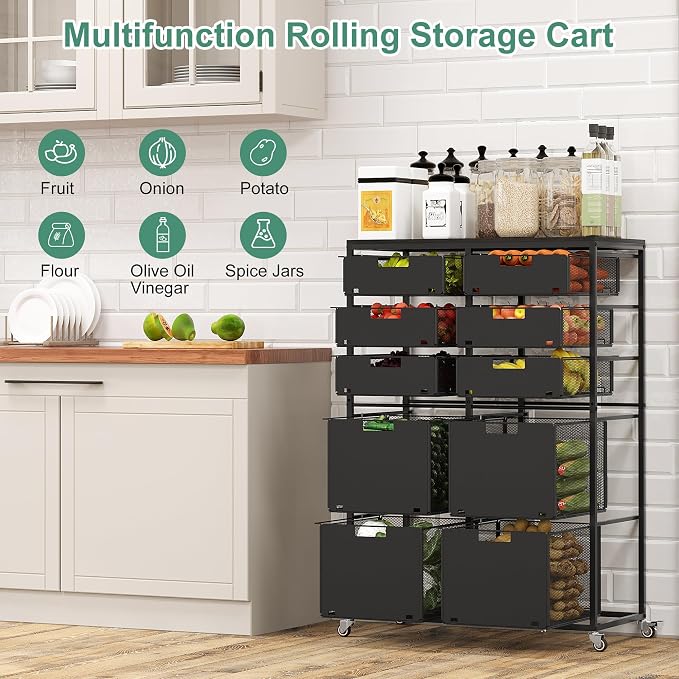 EasyPAG Rolling Storage Cart With 10 Drawers, Metal Craft Organizers with Wood Tabletop for Home, Letter/Legal Size Rolling File Cart for Office, Classroo and Dorm, Black