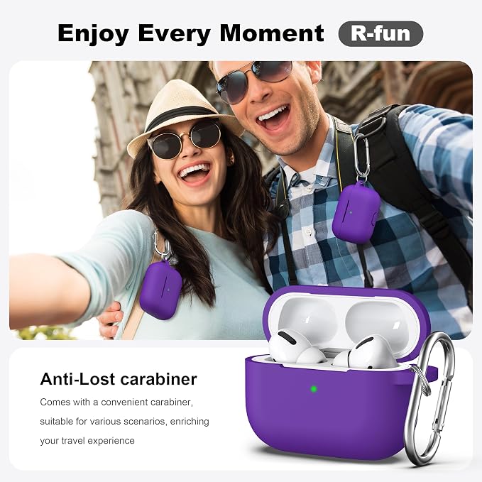 R-fun for AirPods Pro 2 Case, Soft Silicone Protective Cover with Keychain and Cleaning Pen, Compatible with AirPods Pro 2nd/1st Generation, Supports Wireless Charging, Purple